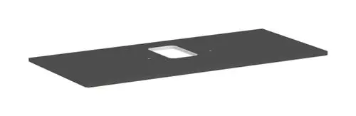 Flache Konsole in Diamantgrau Matt mit mittigem Ausschnitt, geeignet für Hansgrohe Aufsatzwaschtisch. Einfaches, funktionales Design.